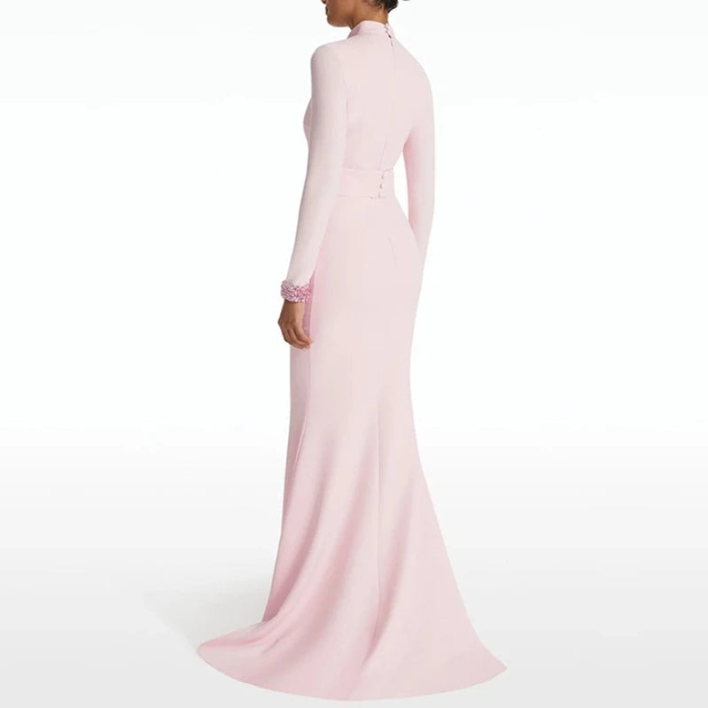 TWOTWINSTYLE Solid Slimming Spliced Sequins Elegant Dresses for Women High Neck Long Sleeves Hollow Out Long Dress Female New