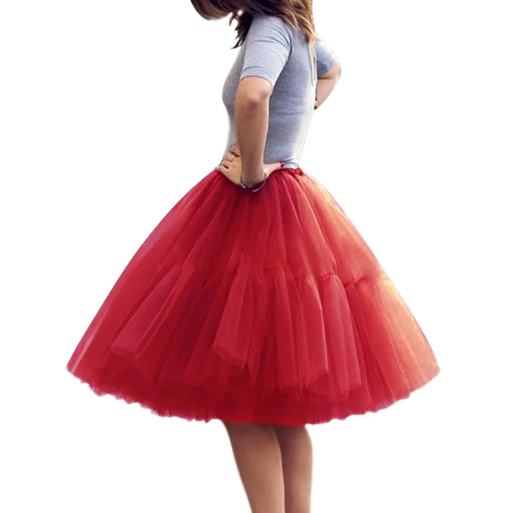 Black Multi-Layers Tulle Tutu Skirts Jupe Femme Saia Midi Summer Belly Dance High Waist Bridal Accessories Under Skirt CPA539 Red