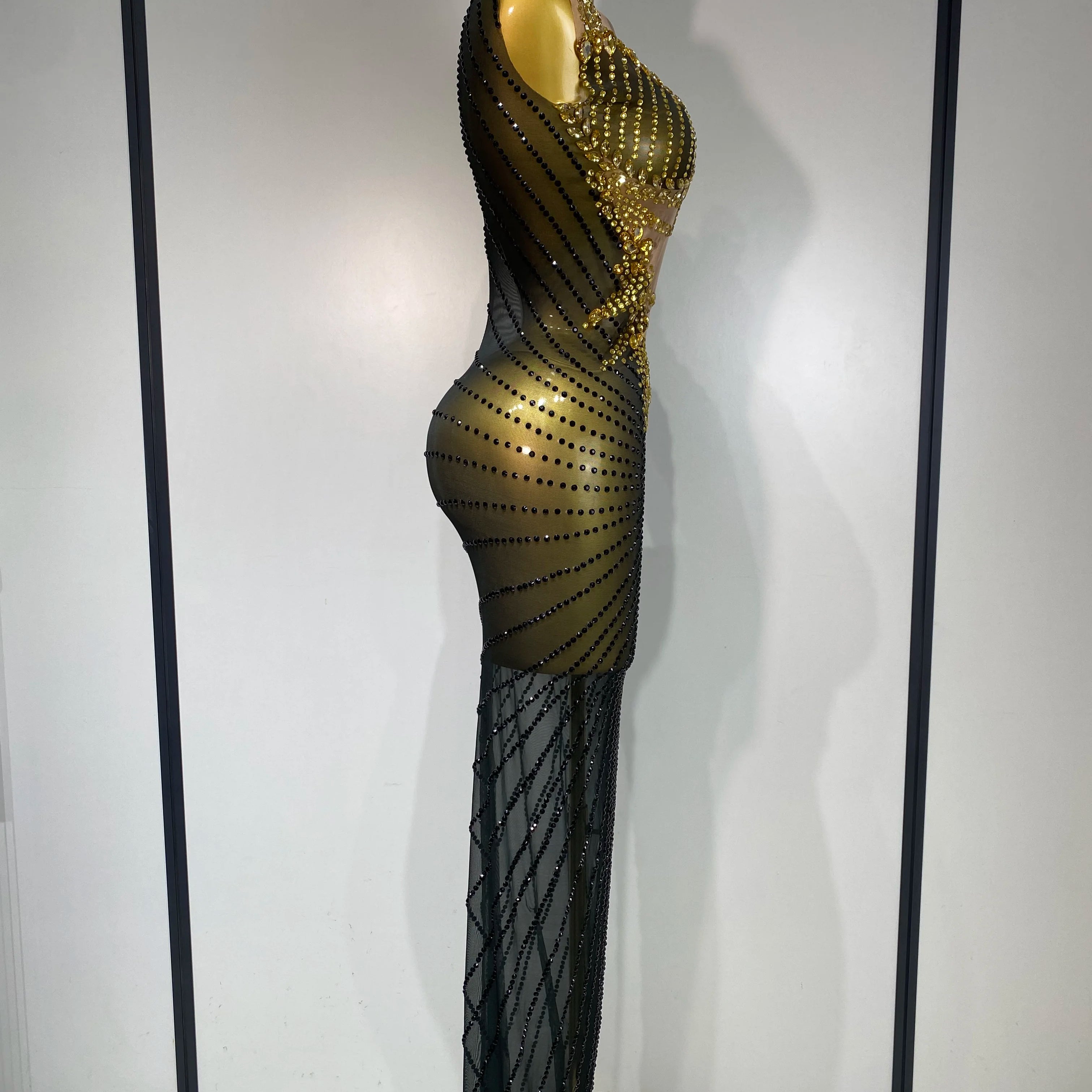 Women Sexy Sparkly Rhinestones Sleeveless Long Dress 2025 Club Birthday Celebrate Evening Photo Shoot Stage Performance Costume