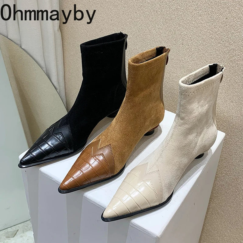 Women Ankle Boots Fashion Pointed Toe Short Booties Ladies Elegant Low Heel Shoes Spring Autumn Comfort Women's Footwear