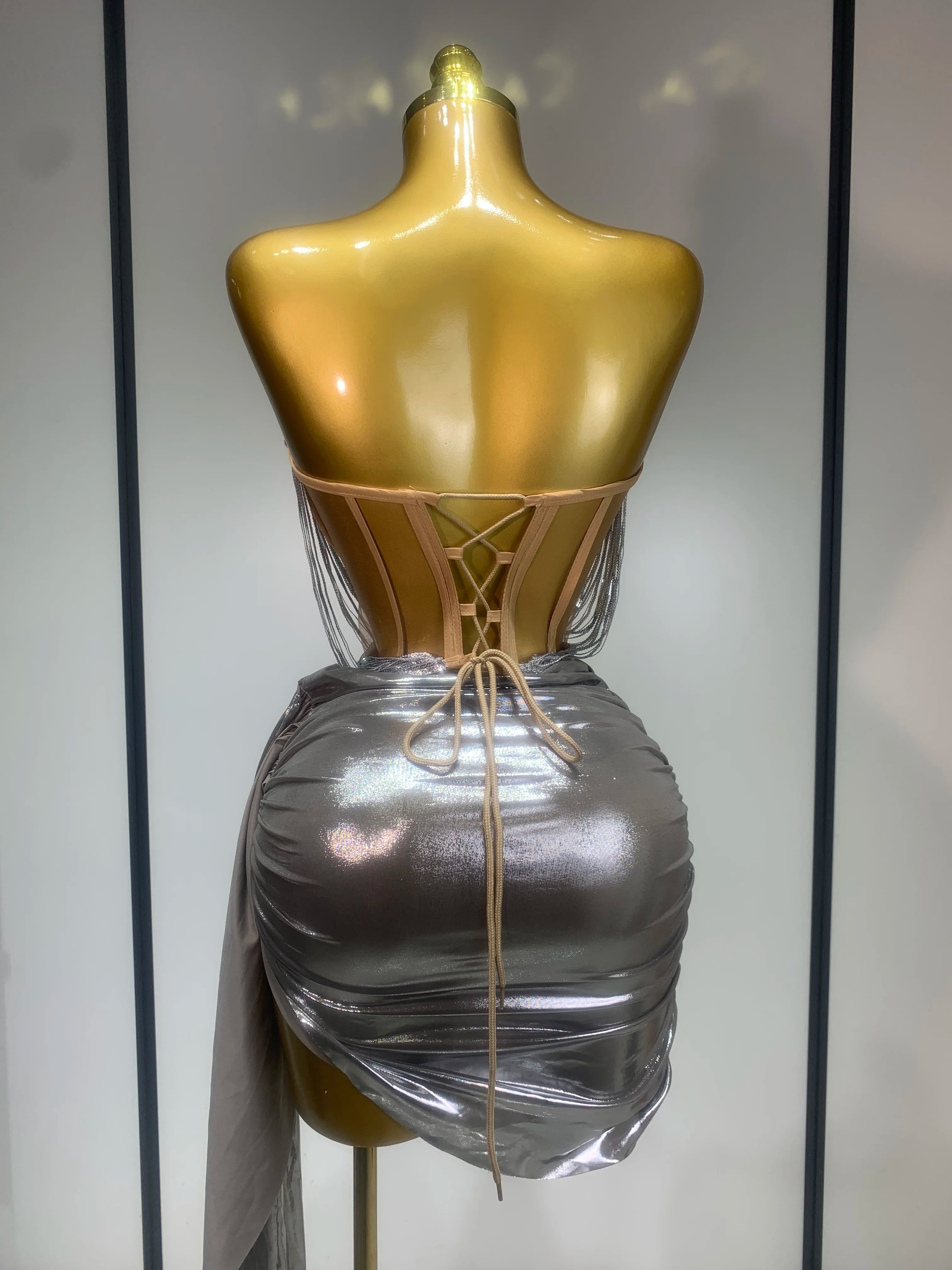 Sparkly Sequin Two Piece Set Sexy Strapless Backless Women Outfit Evening Party Nightclub Stage Performance Dance Costume