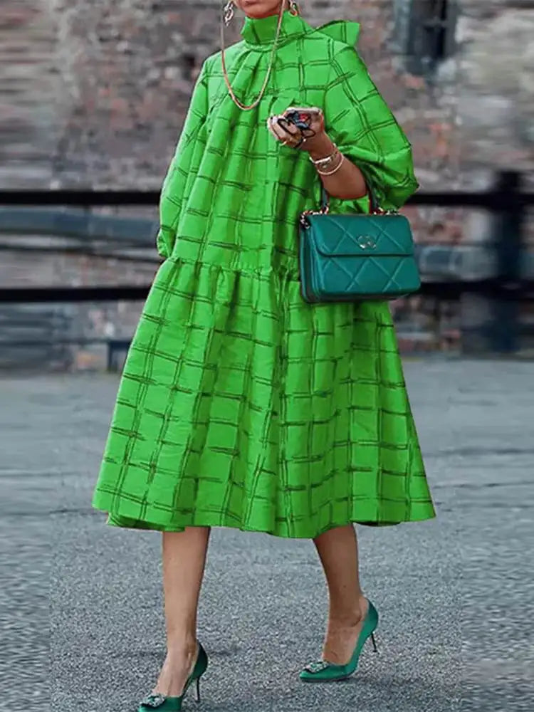 Women Bohemian Maxi Dress 2023 VONDA Fashion Sexy Printed Party Sundress Beach Holiday Dress Oversized Vestidos Femme B-Green