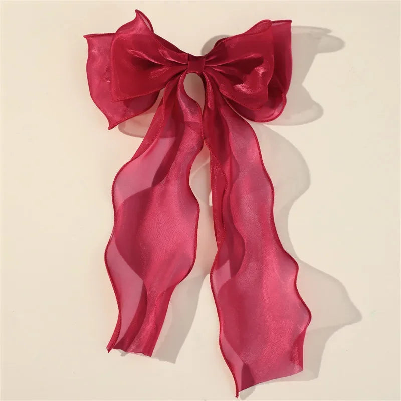 Sweet Chiffon Bow Hair Clips Girls Blue Shining Satin Bowknot Hair Clips Ribbon Bow Barrette Hairpin Grip Ponytail Clip Headwear Wine red
