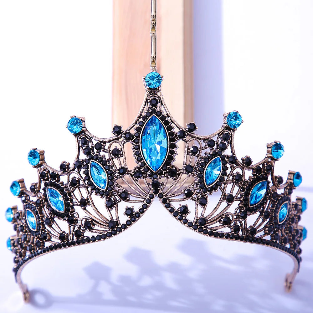 Baroque Black Tiara Crown For Wedding Birthday Party Hair Jewelry Queen Bridal Bride Purple Crystal Crown Hair Accessories sky blue black