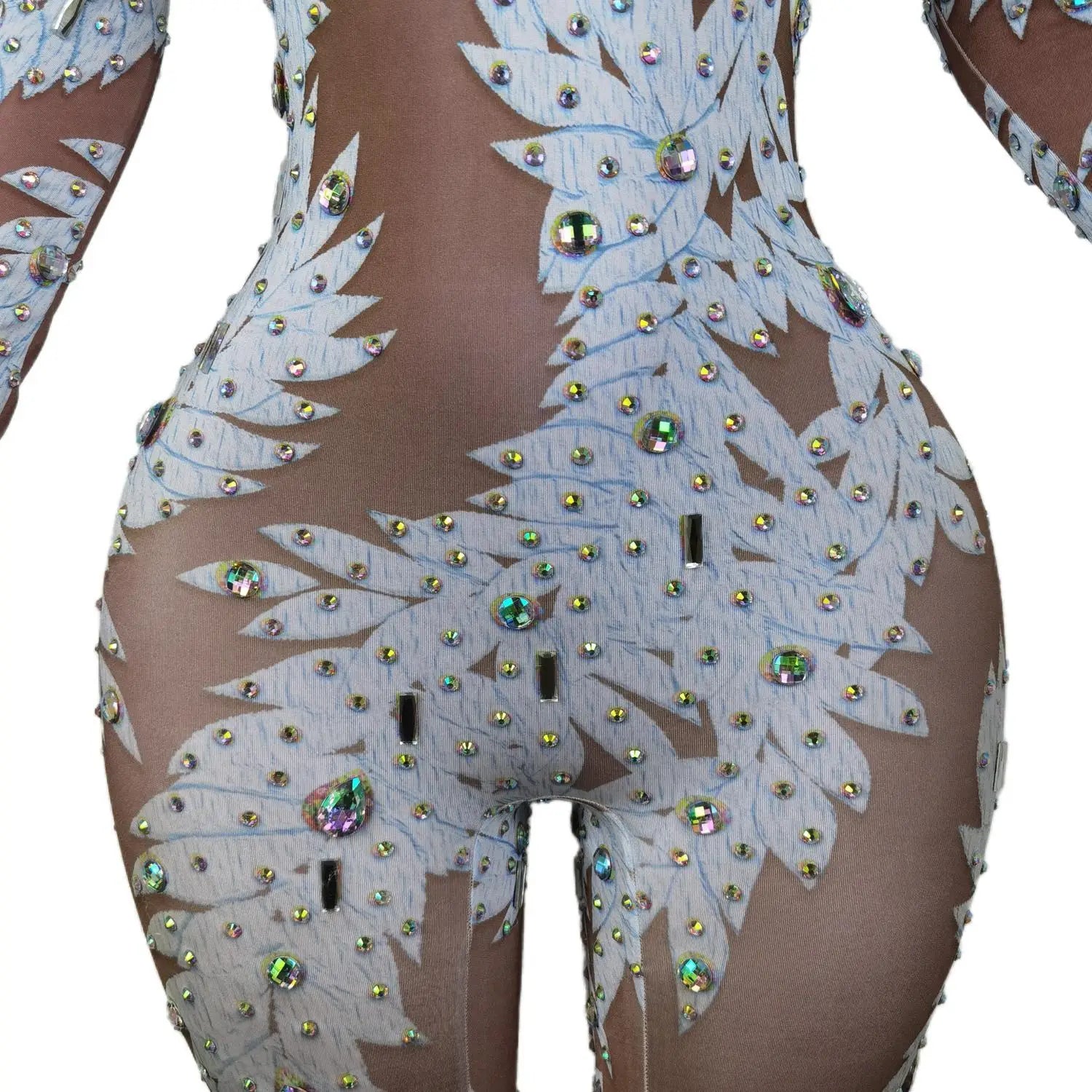 Fashion Printed Acrobatics Leotard Nightclub Pole Dance Clothes Stones Rave Outfit Festival Women Jumpsuit Stage Costume Baiyezi