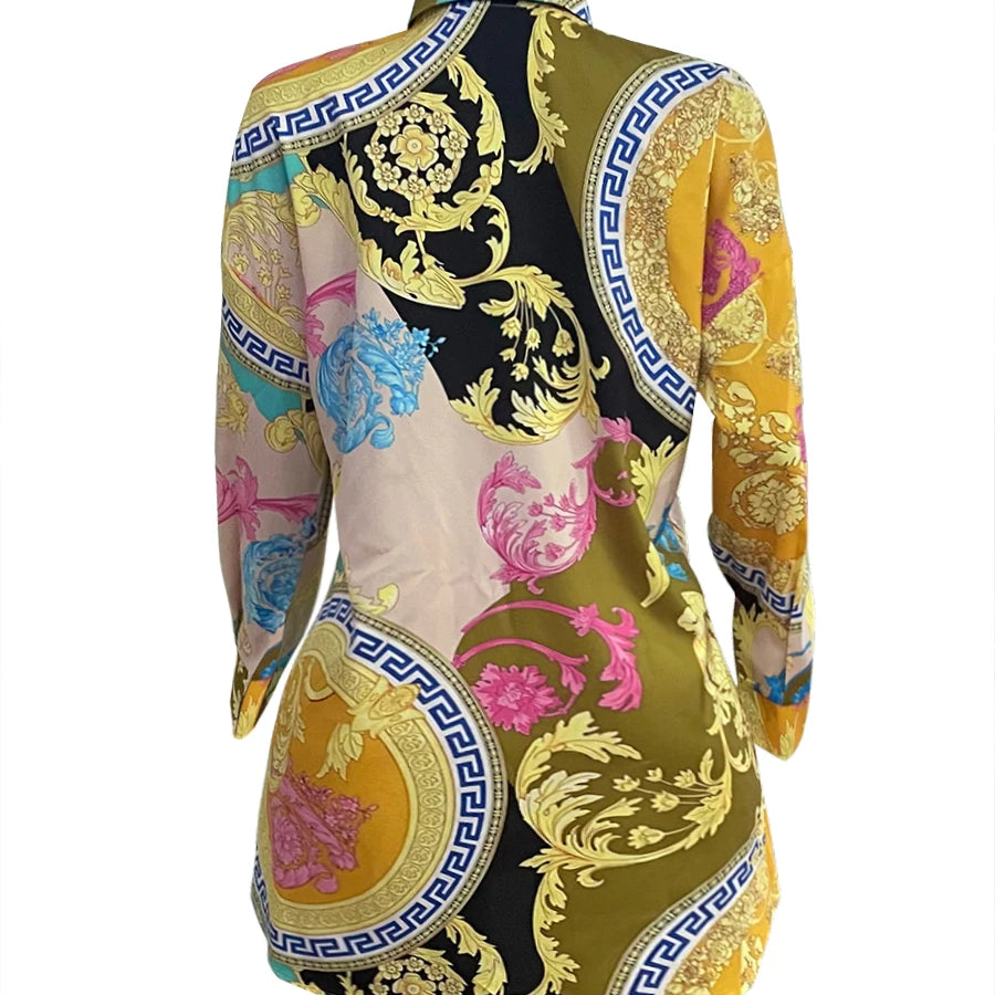 Plus Size dresses Mixed Print Shirt Dress Autumn Long Sleeve Shirt Dress Casual Loose Button Polo midi dress vestido