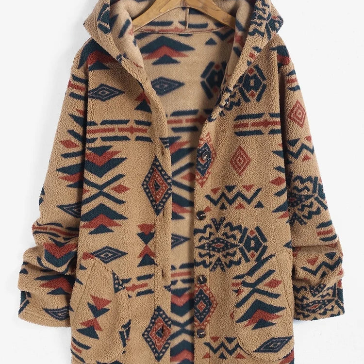 Stay Cozy This Winter with ZAFUL Women's Hooded Aztec Print Geometric Jacket