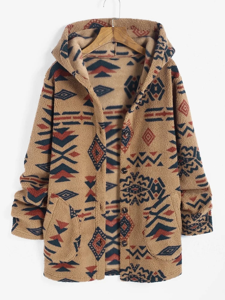 Stay Cozy This Winter with ZAFUL Women's Hooded Aztec Print Geometric Jacket