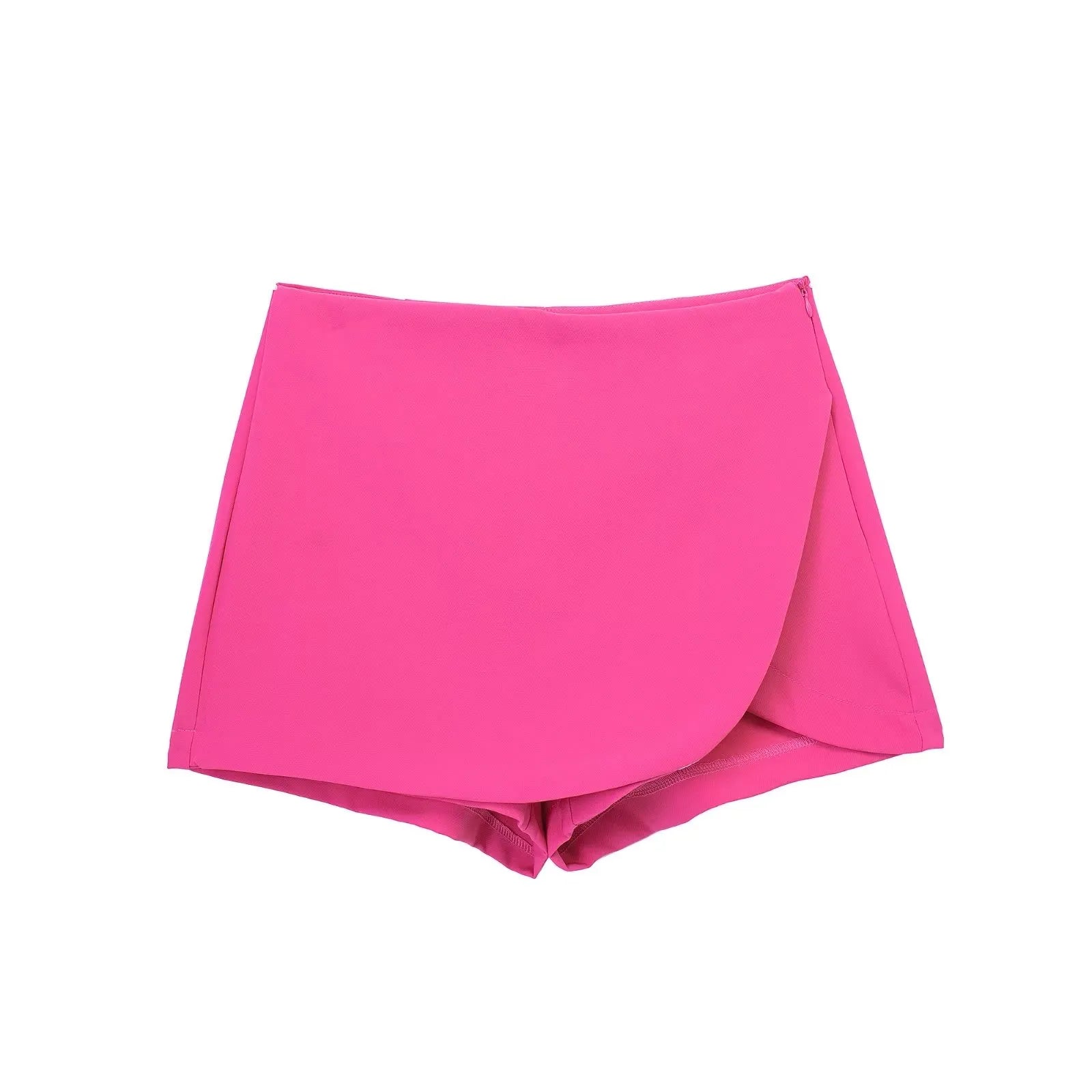 Khaki Asymmetric Culottes Mini Shorts Skirts Split Street Look Pink Black Bottom Woman Hotpink