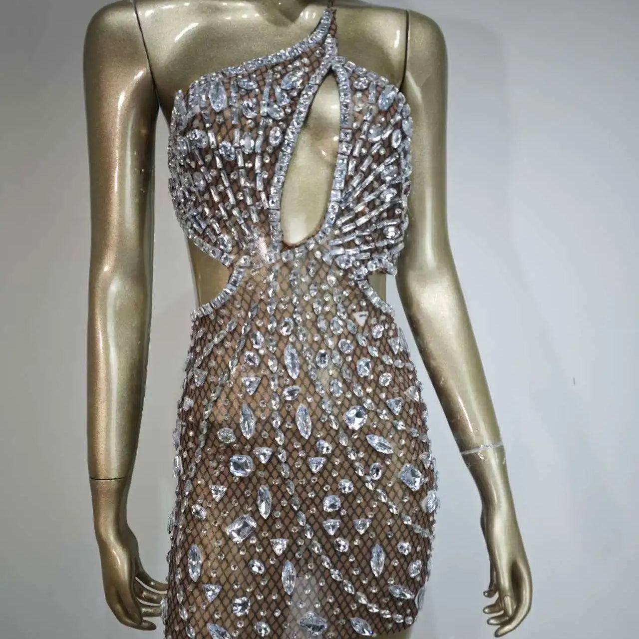 Robe courte sexy en maille à paillettes et cristaux pour femme, tenue de soirée, de bar, de discothèque, de spectacle sur scène