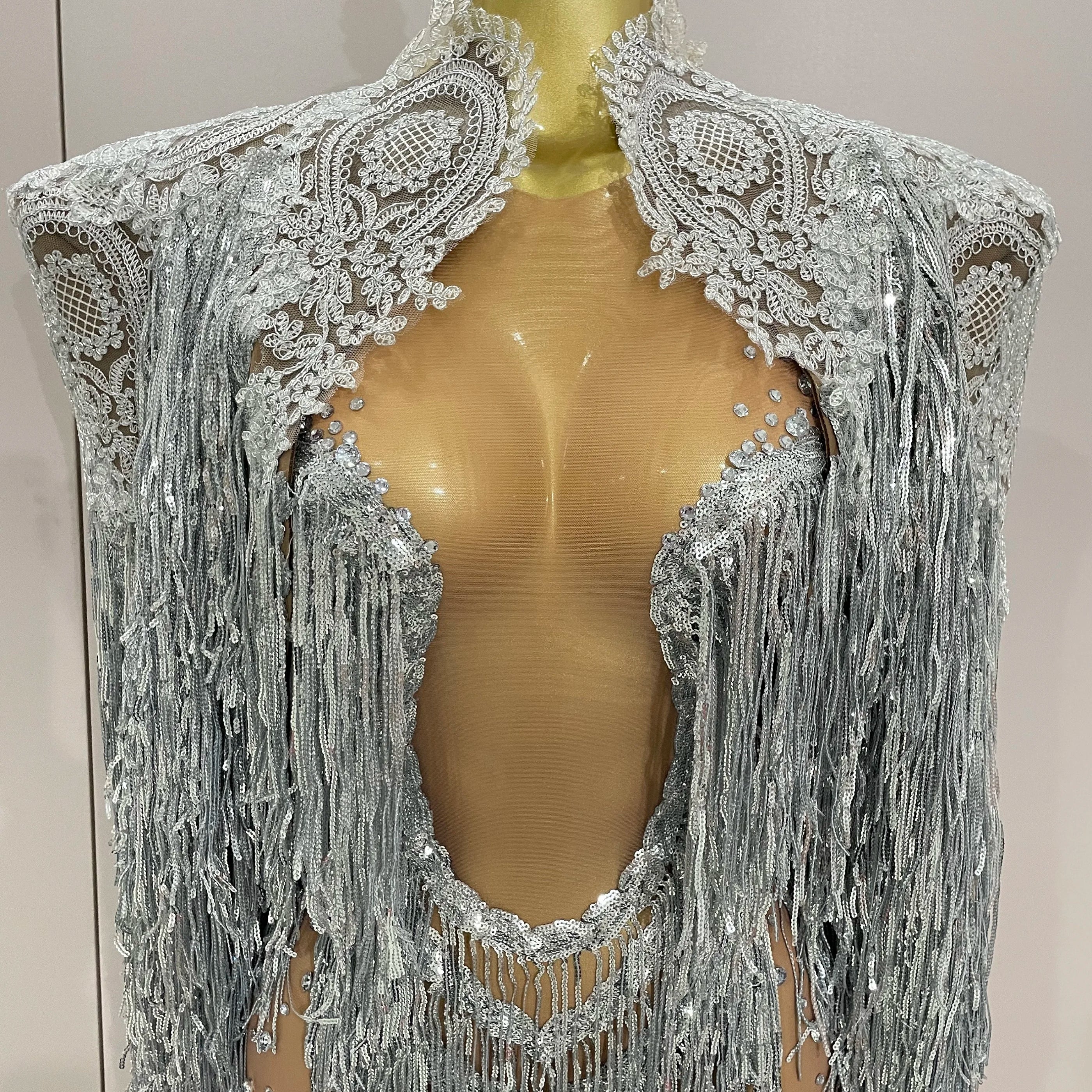 2025New Arrival Luxury Sparkly Rhinestone Sequin Tassel Coat Skirt 2Pcs Women Birthday Party Nightclub Stage Performance Costume