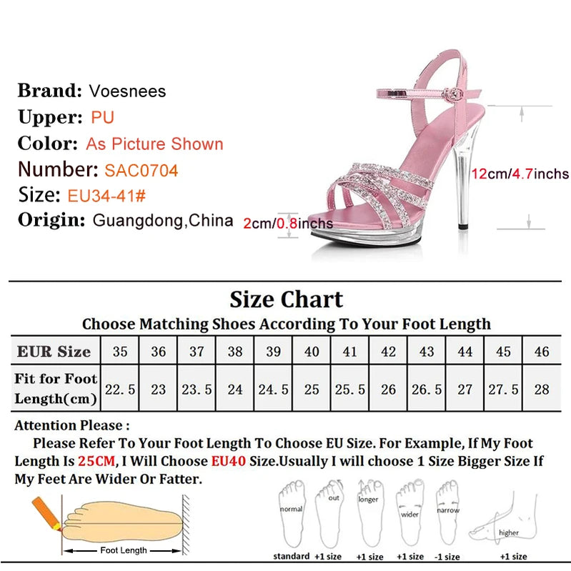 Silver Stiletto Ladies Sandals 12CM Shiny Narrow Band High Heels Large Size Elegant Women Sandalies Summer Wedding Bride Shoes