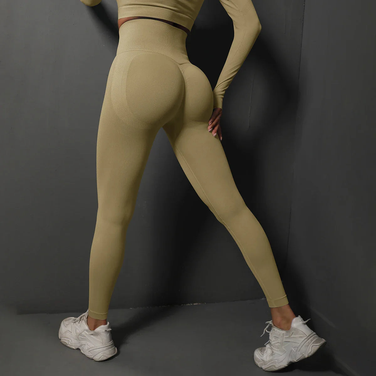 Women Yoga Leggings Hips Lifting Gym Leggings Seamless Sport Pants High Waist Fitness Leggings Bubble Butt Workout Running Pants Khaki