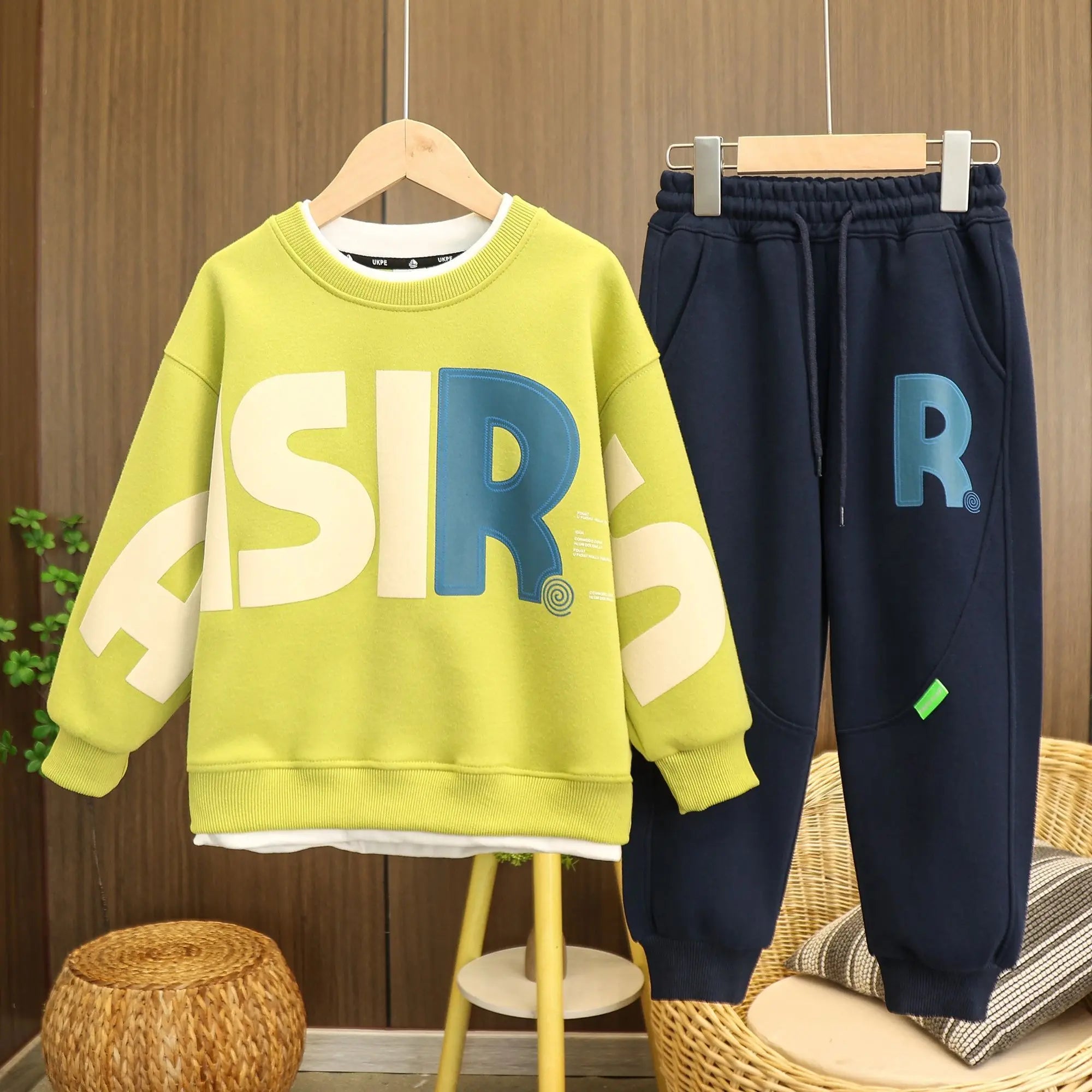 Boys Autumn Spring Trendy 2pcs Sweaters+Pants Sports Suits 3-14 Years Kids Leisure Loose Outfits Children Clothes Sets Green