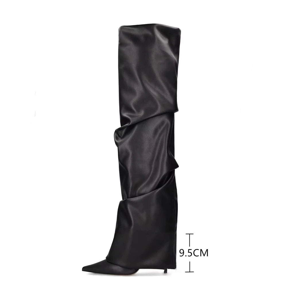 Women's High Boots Nude Black Brown Over Tight High Boots Sexy Pointed Toe Spike Kitten Heels Knight Boots Shoes Woman