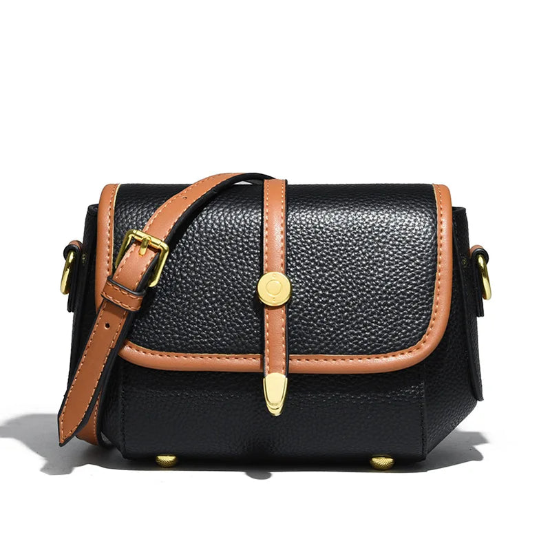 Leather Women Crossbody Shoulder Bags Luxury Solid Color Cow Leather Handbag Female Messenger Tote Bag black Mini(Max Length<20cm)