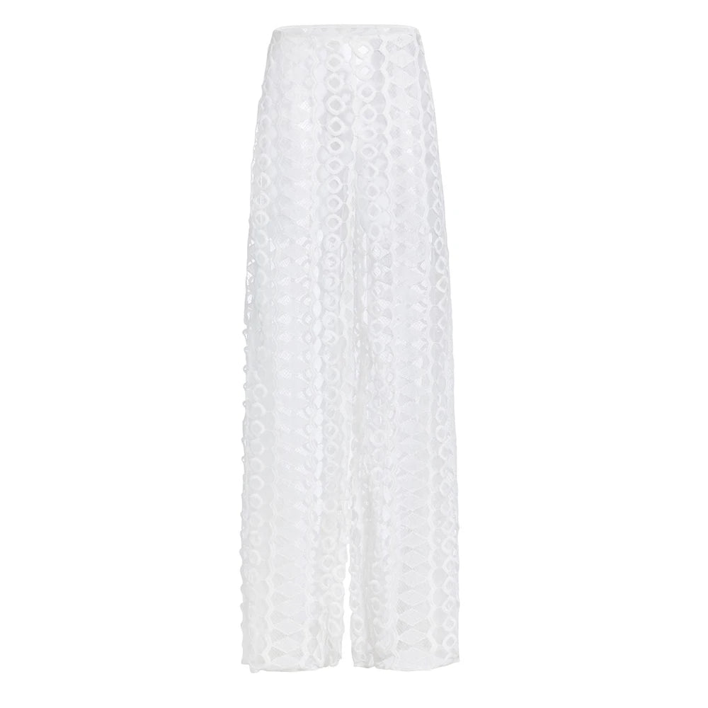 Fashion Flower Bikini Pearl Design Neck Swimsuit Luxury Sexy Tube Top Halter Seaside Vacation Hollow Trousers 2024 Women'S Retro