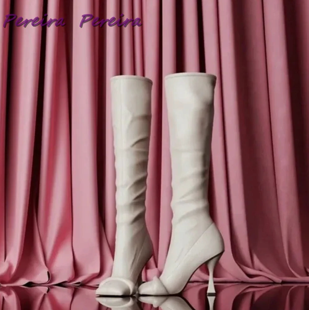 Solid Strange Style Knee-High Boots Square Toe High Heels Black Leather Women Winter Fashion Comfortable Botas 2025 New Shoes