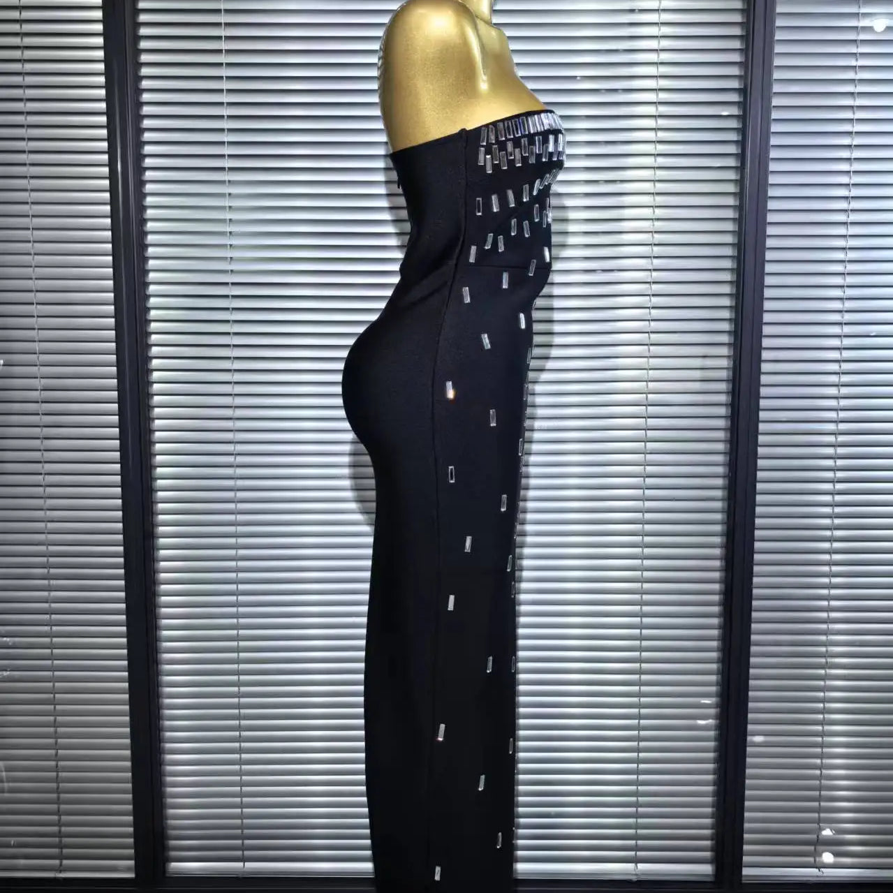 Women Sexy Strapless Shinning Crystal Bodycon Long Bandage Dress Elegant Evening Party Cockail Vacation Outfit