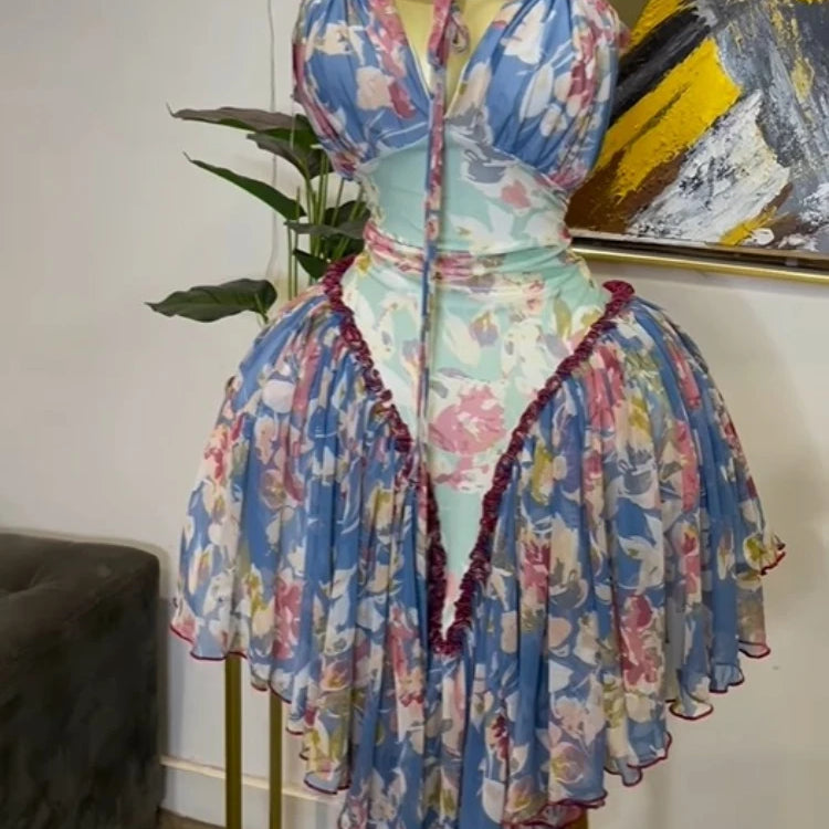 GLCMYAYA Women Patchwork Strap with Scarf A-line Maxi Long Dress 2025 Female Vacation Holiday Party Birthday Dresses Vestidos