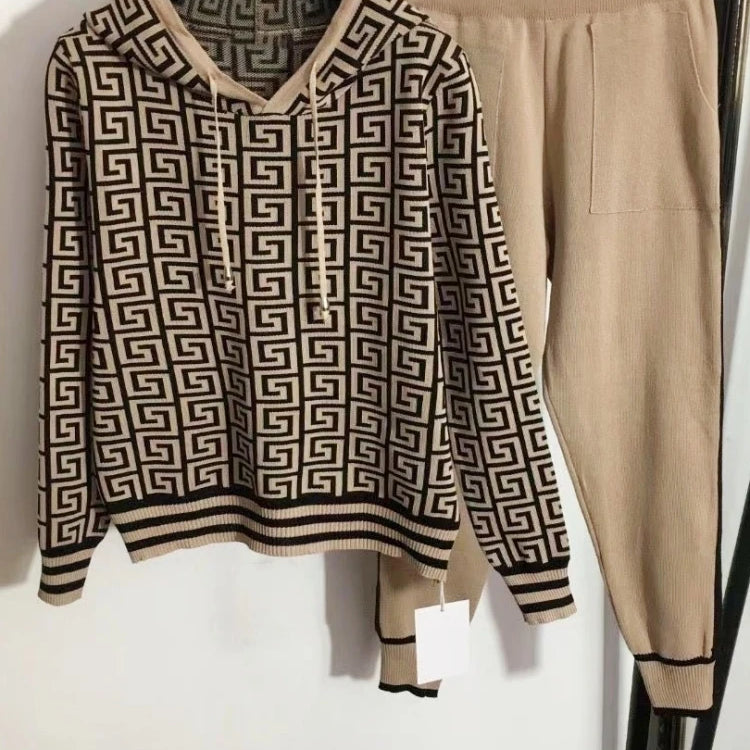 Knitted Hooded Sweater Hoodies Set For Women Autumn Winter Luxury Brand Designer Stitch Knitwear Pullover Tops Clothes