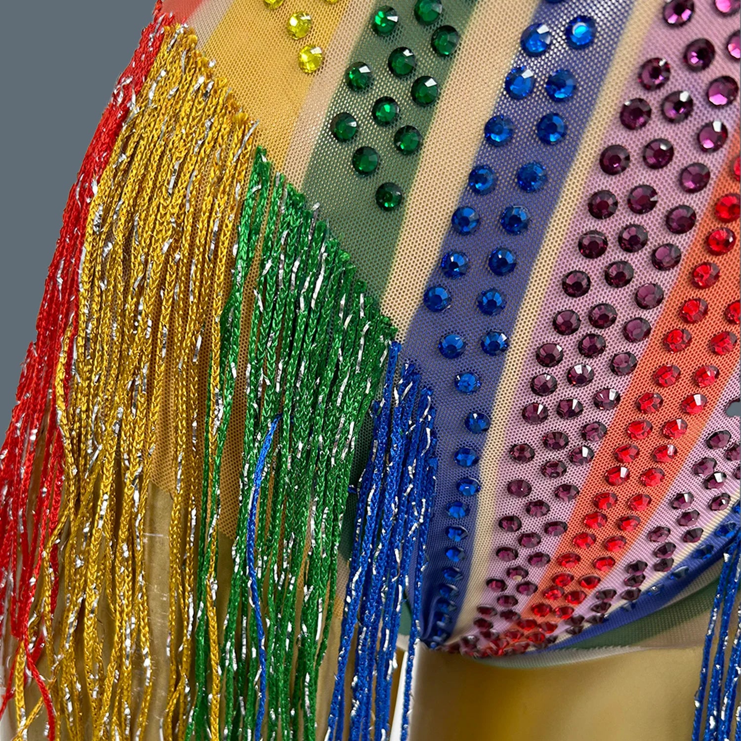 Colour Sparkly Rhinestone Bodysuit Women's Nightclub Stage Performance Costume Sheer Mesh Bodycon Sexy Bodysuit Caitiaogaocha