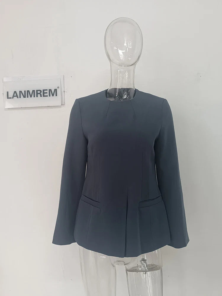 LANMREM Chic Blazer Coat For Women Long Sleeves Round Collar Irregular Fashion Office Lady Clothing Summer New 2DA5301