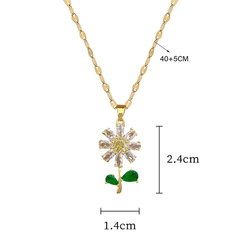 316L Stainless Steel Crystal Flower Pendant Necklace Earrings For Women Girl Fashion New Jewelry Set Lady Gift Party