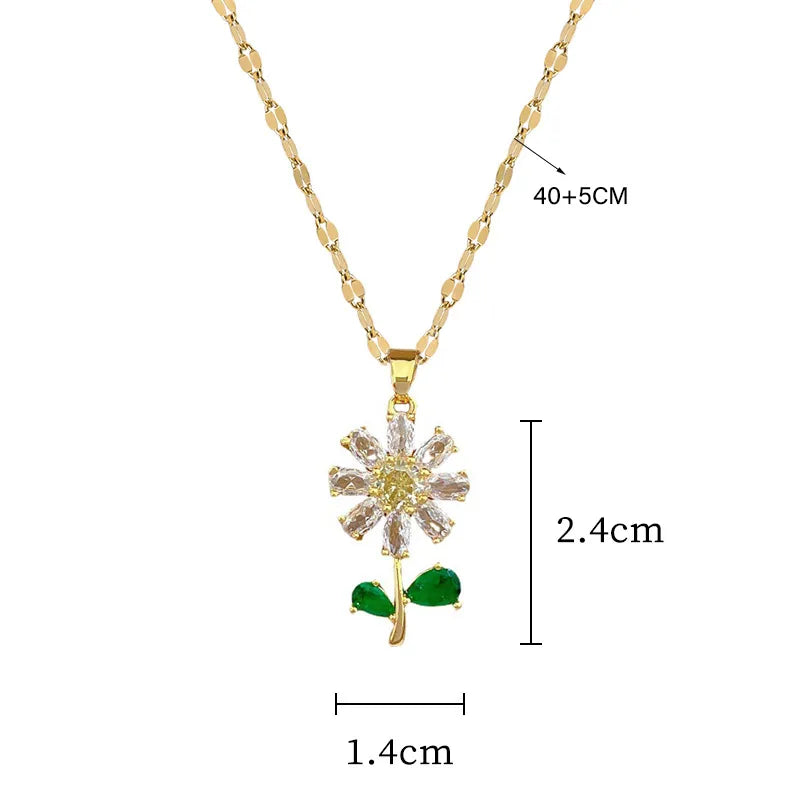 316L Stainless Steel Crystal Flower Pendant Necklace Earrings For Women Girl Fashion New Jewelry Set Lady Gift Party