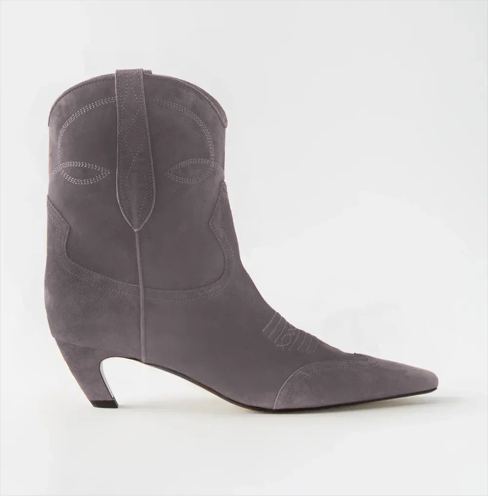 Autumn/Winter European American Women's Fashionable Comfort Versatile Short Ankle Boots Embroidered Western Boots 42 Grey