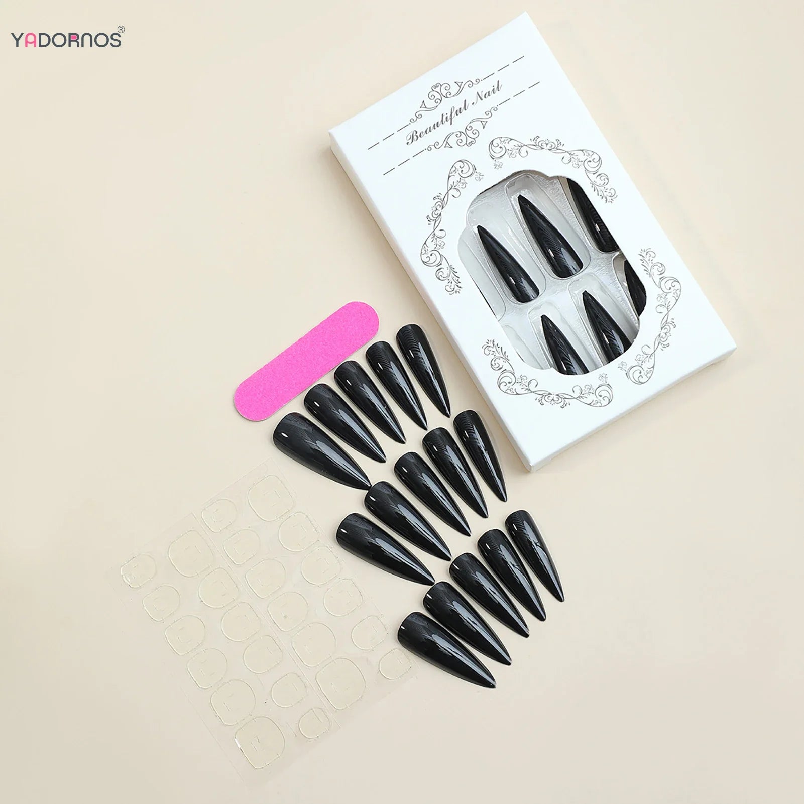 Nude Pink Long Stiletto Fake Nails 24Pcs Solid Color Press On Nails Spicy Girls Charm Manicure Reusable Stick-on False Nails