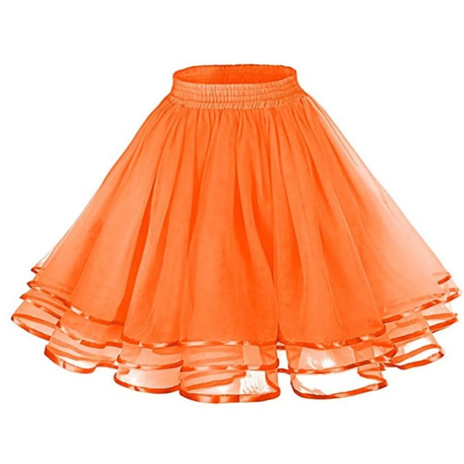 Women Carnival Ball Gown Skirt Party Stage Performance Pleated Skirt High Waist Solid Color A-Line Skirts Costumes Clothes Orange One Size