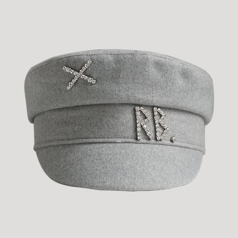 Women Hats Crystal baker boy hat Wool Newsboy Caps Female Flat Militray Caps Visor S-XL Wool-gray
