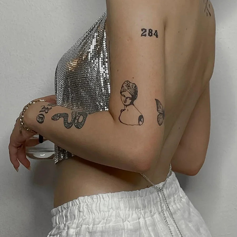 Sexy Rhinestone Backless Party Crop Top Women Glitter Turtleneck TShirt Adjustable Metal Chain Summer Nightculb Diamond Tank Top