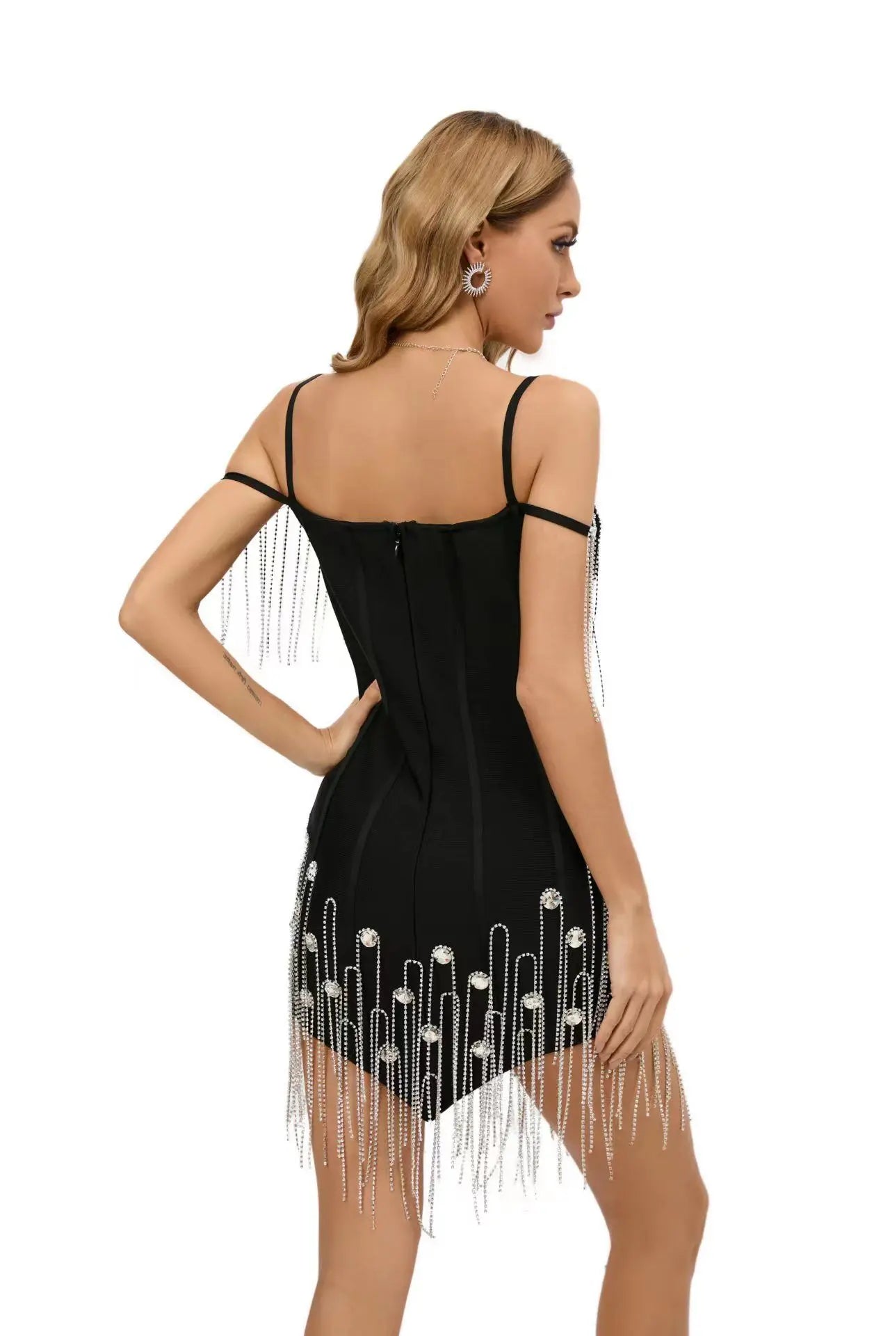 2023 New Summer Women Strap Off the Shoulder Bodycon Mini Dress Rayon Bandage Diamond Chain Nightclub Party Celebrate Dress