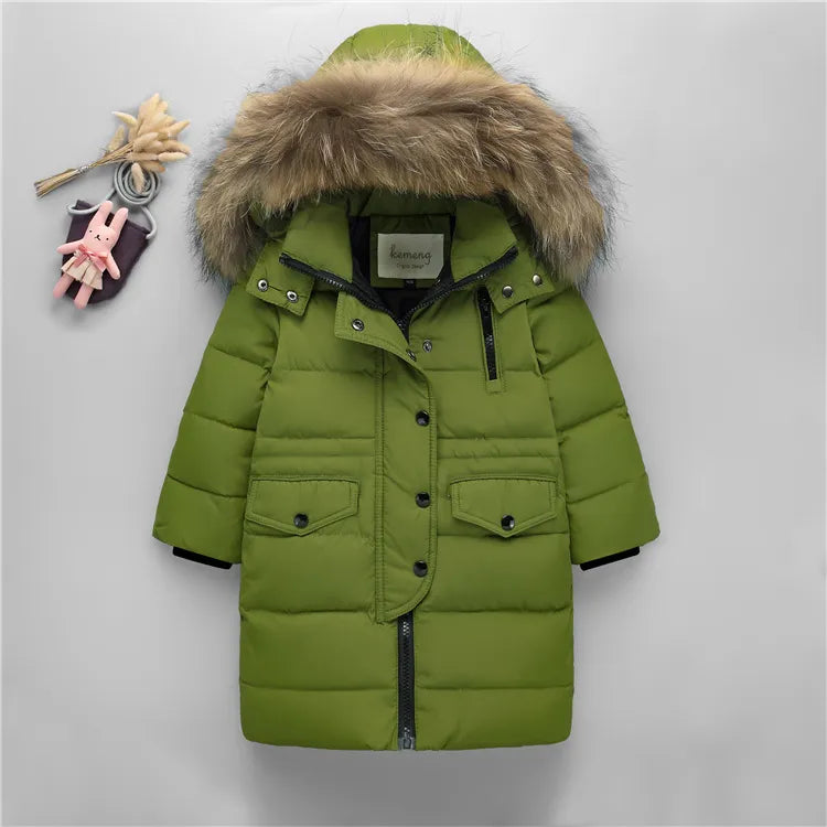 Nature Fur winter down jacket for boys coats girl clothes children's clothing thicken outerwear parka kids 80-160cm green