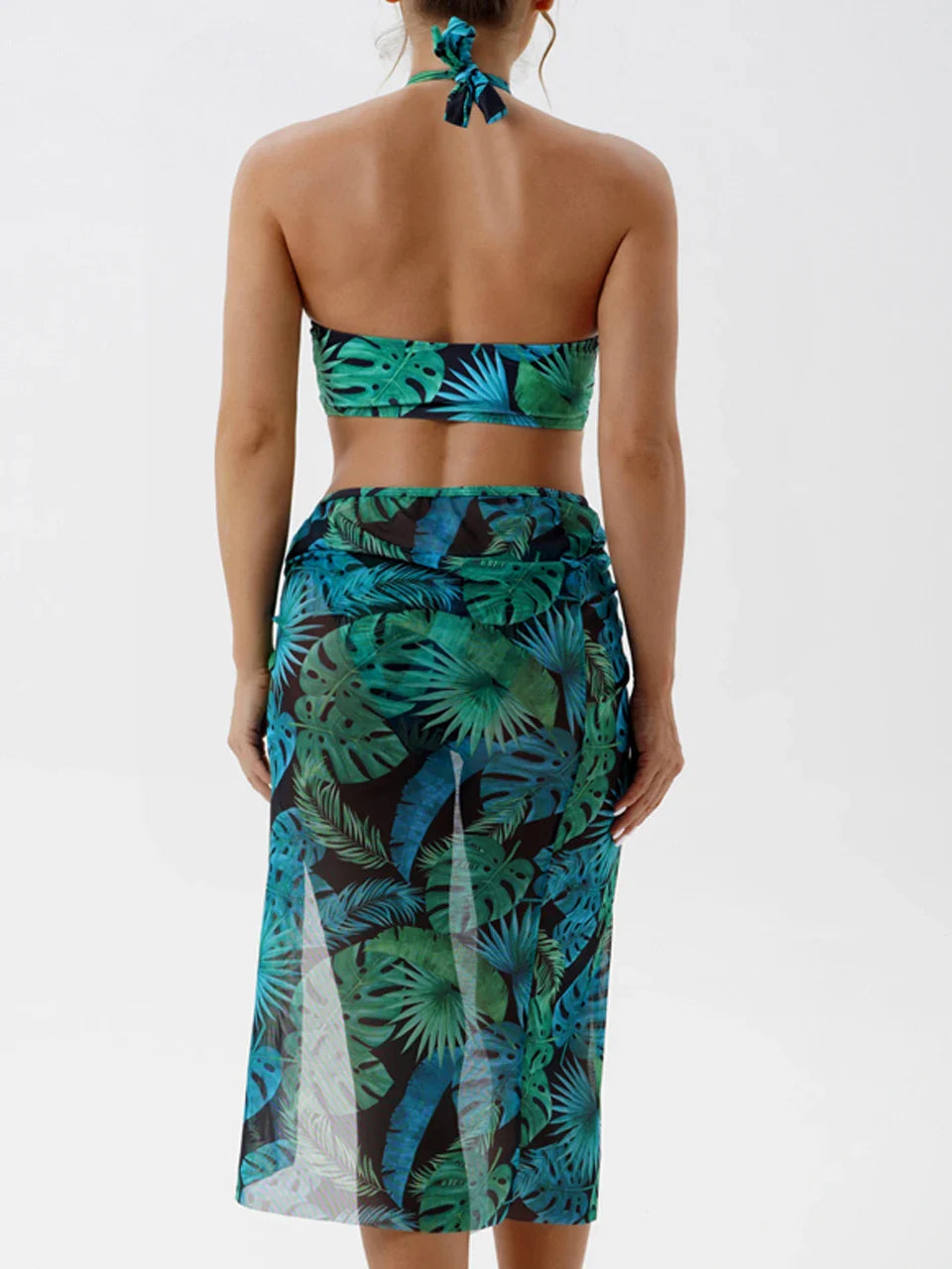 Halter Cross Bikini Hollow Swimsuit & Beach Dress 3 Piece Sexy Swimwear Women Bathing Suit Padded Beachwear Swimming Summer