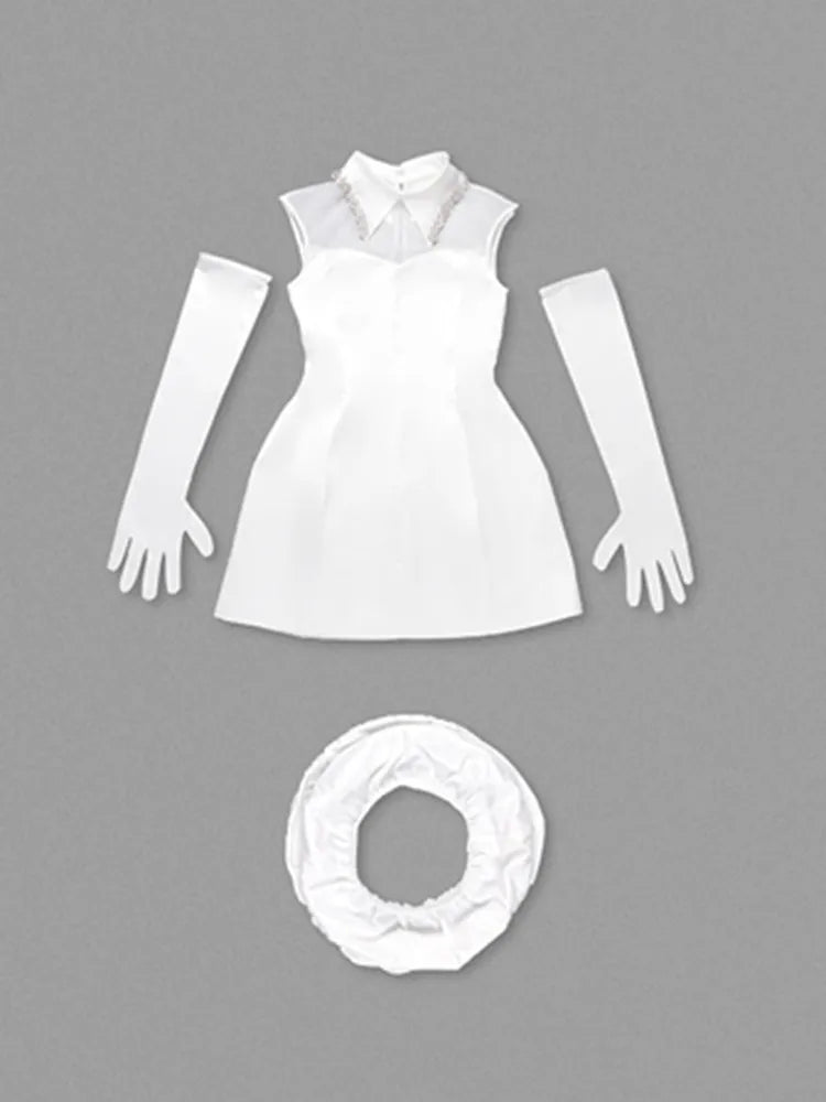 Luxury Women Celebrity Sexy Tank White Pearl Diamonds A Line White Mini Bodycon Dress Elegant Evening Club Party Dress