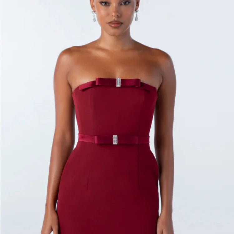 Arrival Women Sexy Strapless Bow Bodycon Mid-calf Dress Celebrate Birthday Party Date Cocktail Outfit