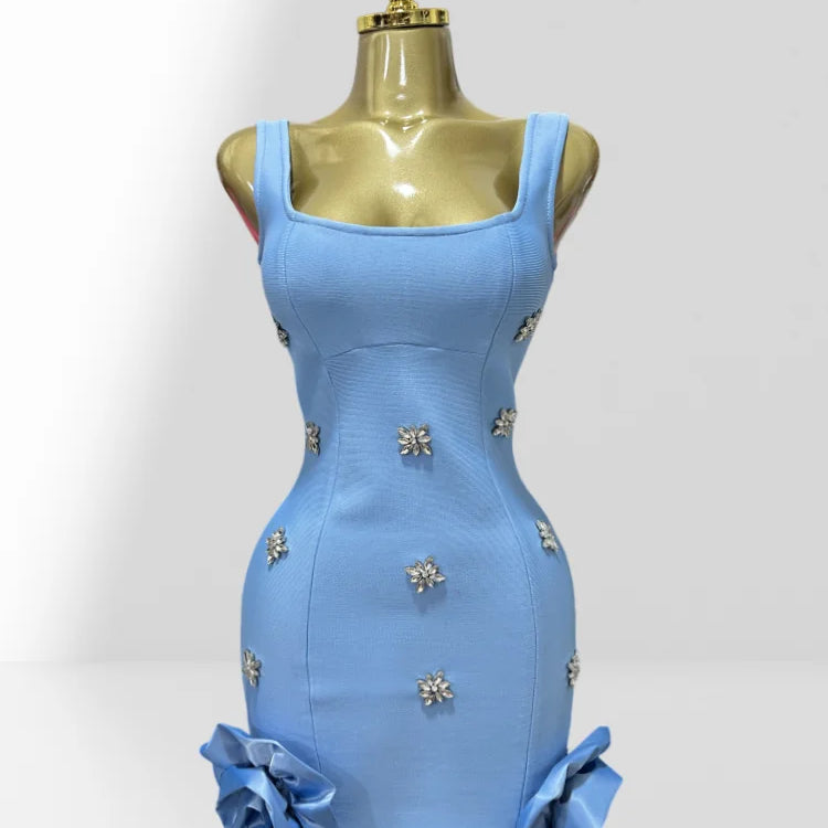 2025 Summer Shining Diamonds Sleeveless Sexy Bodycon Mini Bandage Dress Ruffles Celebrate Evening Party Birthday Outfit Vestido