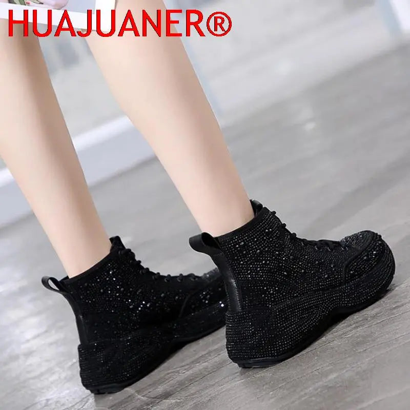Shiny Rhinestones Thick Sole Autumn Winter Short Ankle Women Boots Women's Shoes for Woman Booties Boots for Women