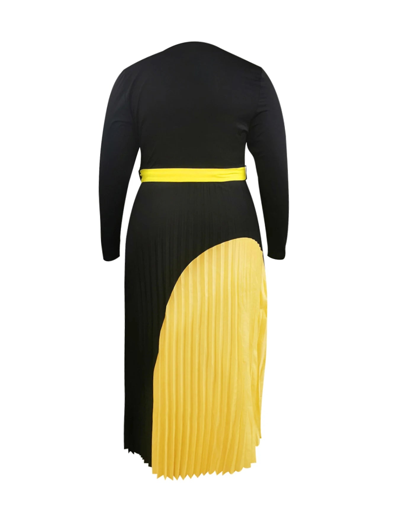 Elegant Fall Maxi Dresses Bandage Design Tiered Pleated A Line Dress Belted Long Sleeve V Neck Flowy Patchwork Vestidos