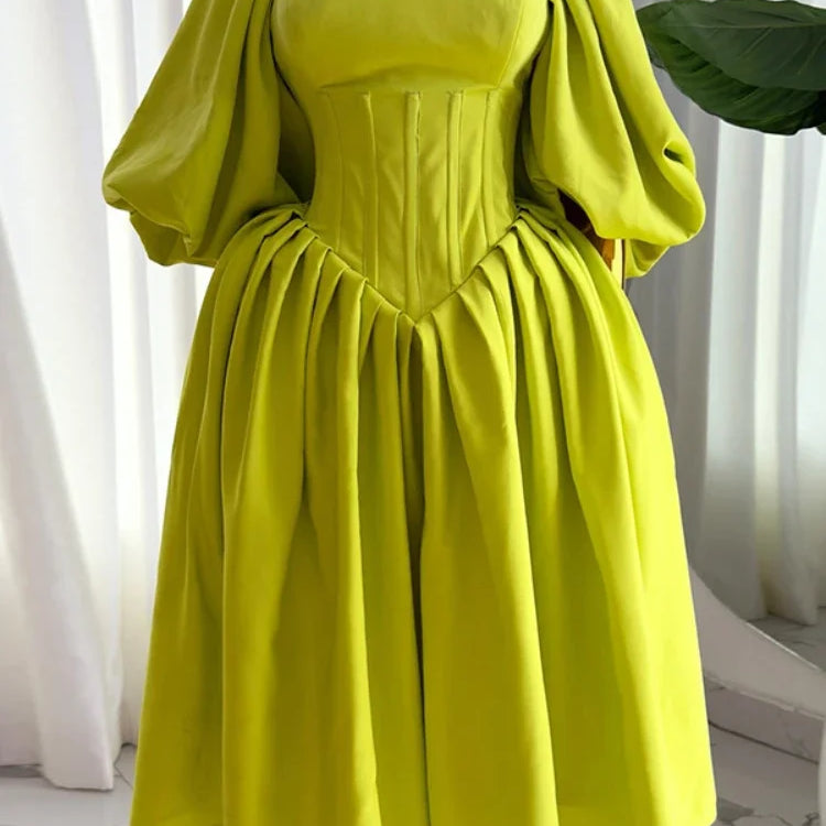 CM.YAYA Women Long Lantern Sleeve Square Collar Big Swing Long Maxi Dress 2024 Fall Birthday Sexy Party Evening Dresses Vestidos