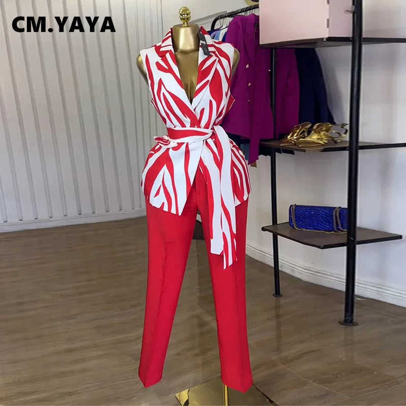 CM.YAYA Fashion Women's Set Sleeveless Notched Collar Blazer Tops and Pants Sets 2025 Summer OL Street Two 2 Piece Sets Outfits