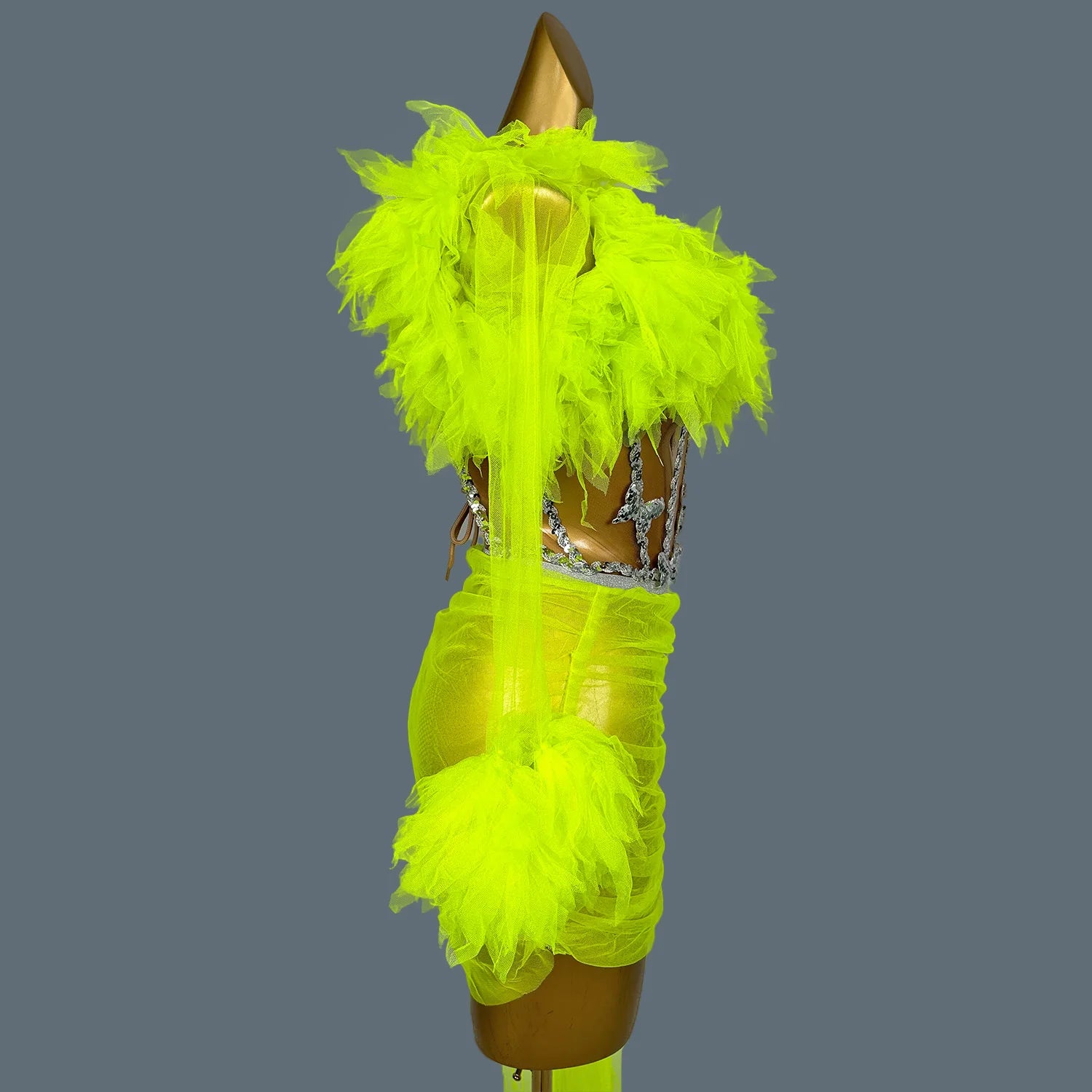 Women's Tulle Asymmetrical Dress Prom Sheer Mesh Mini Dress Bodycon Club Stage Performance Wear Birthday Prom Hot Design Xinshen