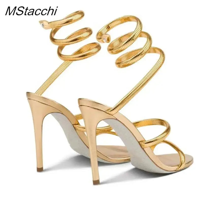 Snake Strap High Heel Sandals Women Summer Ankle Strap Banquet Party Shoes Narrow Band High Heels Ladies Gladiator Sandals