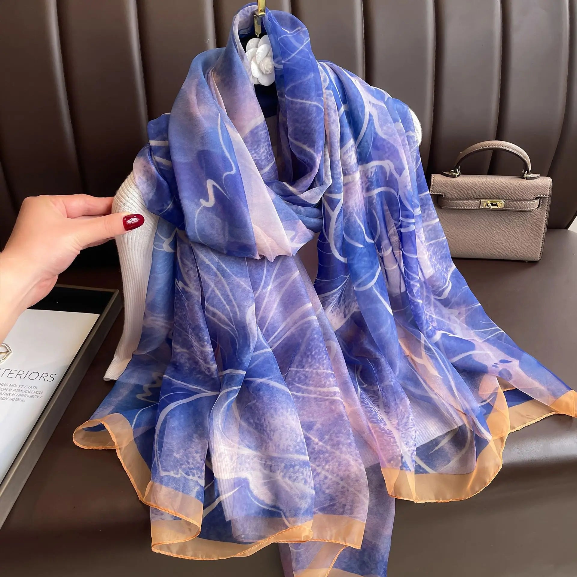 Silk Scarf Foulard Female Headbanda Luxury Hijab Women Soft Warm Pashmina Beach Scarves Echarpe Shawl Large Wrap Echarpe Bandana see chart 58
