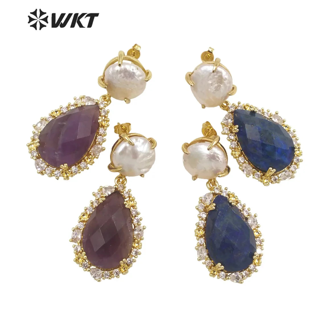 WKT-E698  WKT 2022 Elegant gift earrings new style gemstone gold-plated Earrings Retro party accessories jewelry trend new