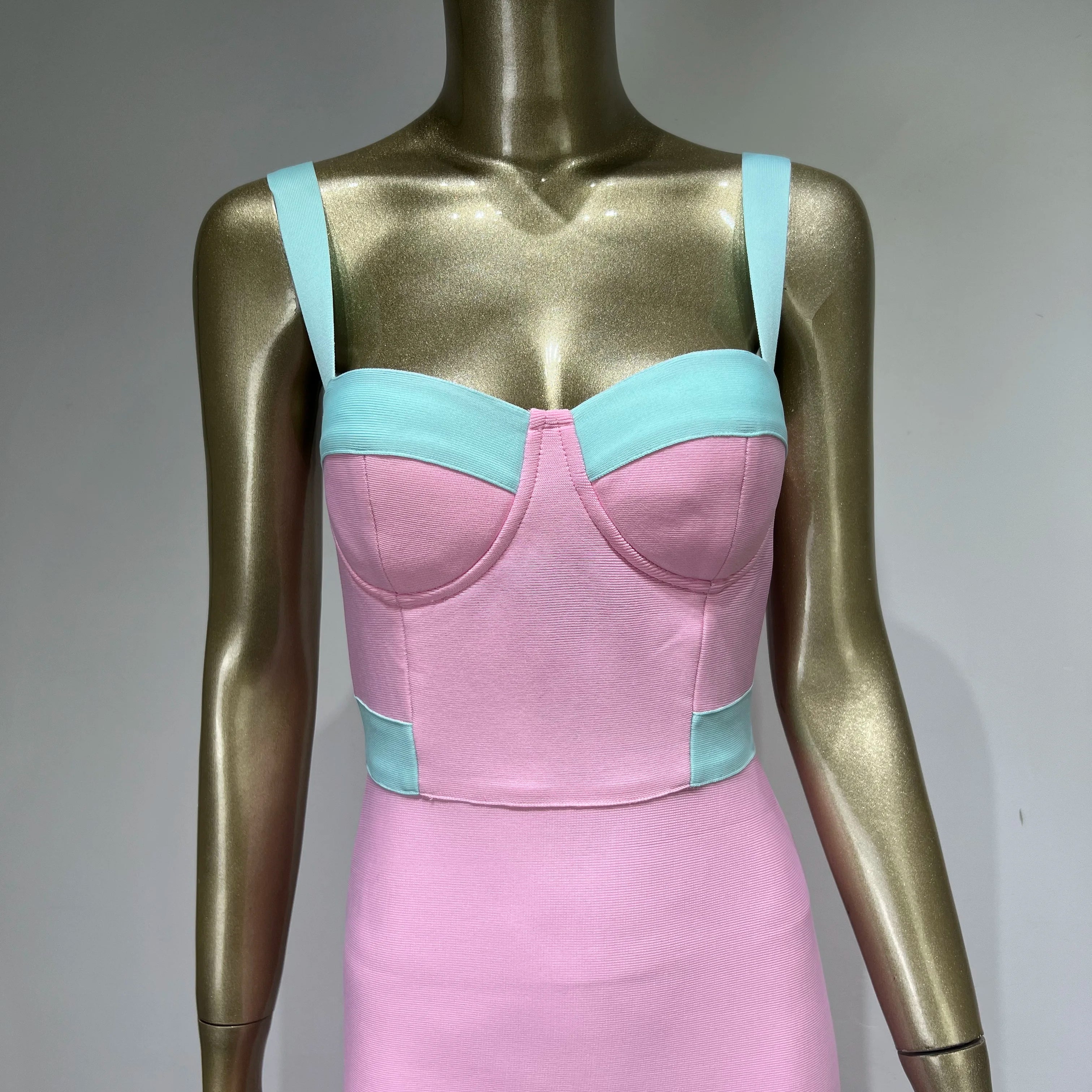 Women Summer Fashion Sexy V Neck Pacthwork Pink Maxi Long Bandage Dress 2023 Celebrity Elegant Evening Club Party Dress