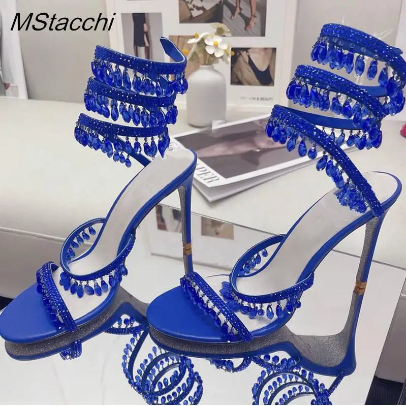 Crystal Wrap Sandals Women Summer Wedding Shoes High Heel Party Shoes Ankle Strappy Sandals Designer Stiletto Heel Shoes